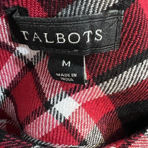 Talbots Women’s Shirt Medium Red Plaid Flannel Button Roll Tab Sleeves Bib Neck - Picture 3 of 10